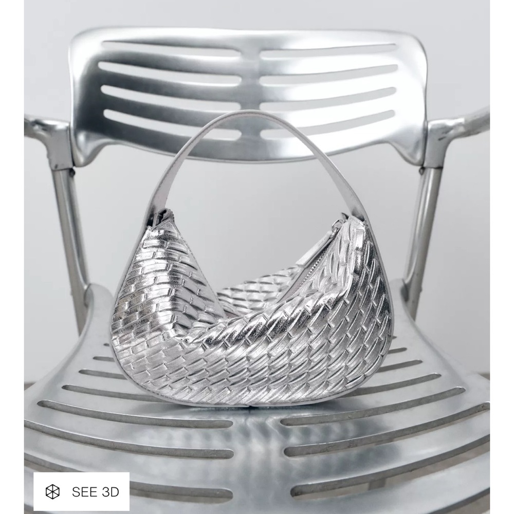 Zara Metallic Silver Woven effect handbag